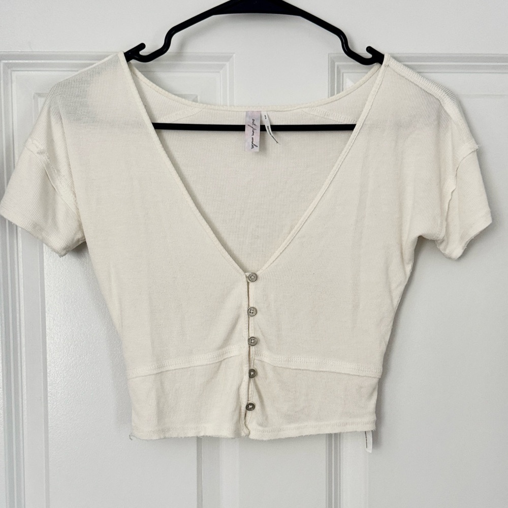 UO Out from Under White Button Up Sheer Cropped Top Small